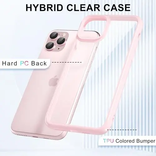 LoeoeL for iPhone 11 Pro Case Clear, Transparent Hybrid 11 Pro Phone Case [Hard Plastic & Soft Silicone Bumper] Acrylic Non Yellowing Thin Slim Protective Cover for Women, Light Pink - 3