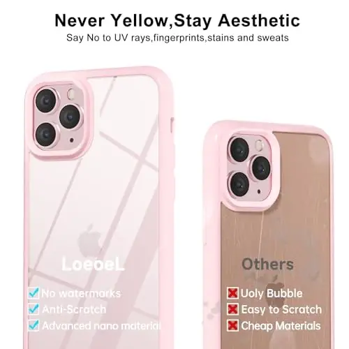 LoeoeL for iPhone 11 Pro Case Clear, Transparent Hybrid 11 Pro Phone Case [Hard Plastic & Soft Silicone Bumper] Acrylic Non Yellowing Thin Slim Protective Cover for Women, Light Pink - 4