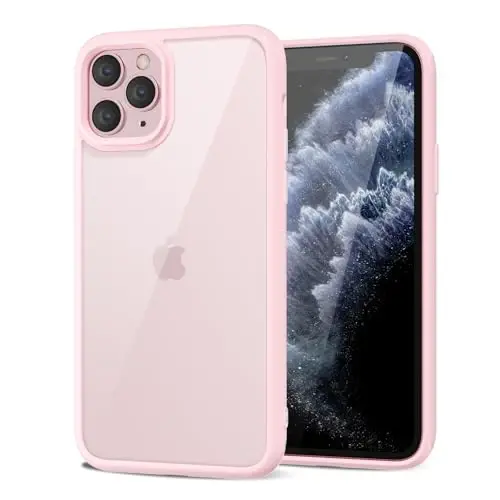 LoeoeL for iPhone 11 Pro Case Clear, Transparent Hybrid 11 Pro Phone Case [Hard Plastic & Soft Silicone Bumper] Acrylic Non Yellowing Thin Slim Protective Cover for Women, Light Pink - 1