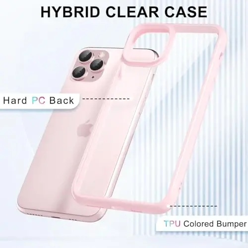 LoeoeL iPhone 11 Pro Kılıfı Şeffaf, Transparan Hibrit 11 Pro Telefon Kılıfı [Sert Plastik ve Yumuşak Silikon Tampon] Akrilik Sararmayan İnce Koruyucu Kapak Kadınlar için, Açık Pembe - 3