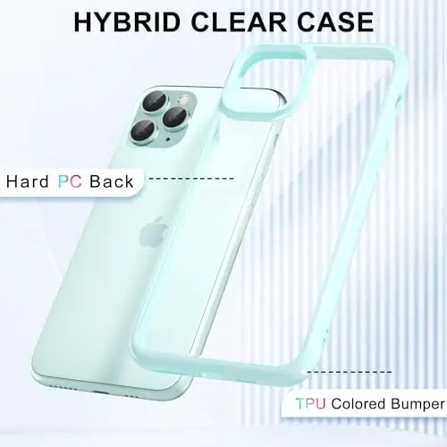 LoeoeL for iPhone 11 Pro Case Clear, Transparent Hybrid 11 Pro Phone Case [Hard Plastic & Soft Silicone Bumper] Acrylic Non Yellowing Thin Slim Protective Cover for Women, Teal - 3