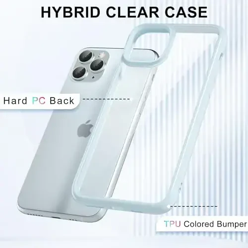 LoeoeL for iPhone 11 Pro Case Clear, Transparent Hybrid 11 Pro Phone Case [Hard Plastic & Soft Silicone Bumper] Acrylic Non Yellowing Thin Slim Protective Cover for Women, Light Blue - 3