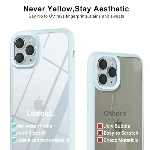 LoeoeL for iPhone 11 Pro Case Clear, Transparent Hybrid 11 Pro Phone Case [Hard Plastic & Soft Silicone Bumper] Acrylic Non Yellowing Thin Slim Protective Cover for Women, Light Blue - 4