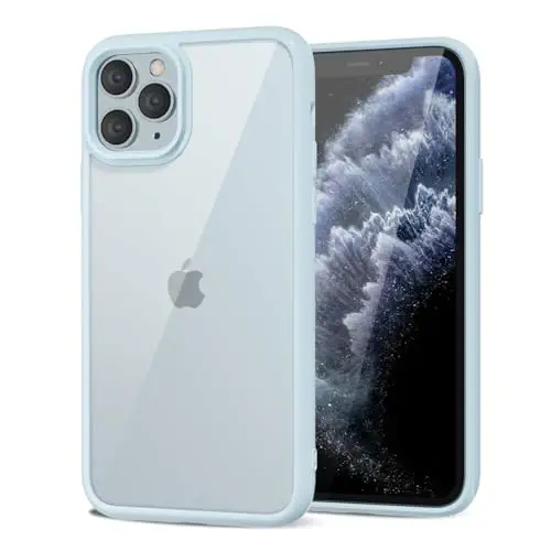 LoeoeL iPhone 11 Pro Kılıfı Şeffaf, Transparan Hibrit 11 Pro Telefon Kılıfı [Sert Plastik ve Yumuşak Silikon Tampon] Akrilik Sararmayan İnce Koruyucu Kılıf Kadınlar için, Açık Mavi 