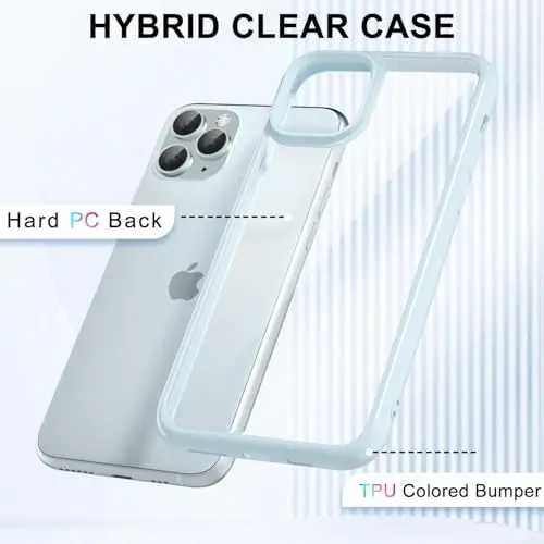 LoeoeL iPhone 11 Pro Kılıfı Şeffaf, Transparan Hibrit 11 Pro Telefon Kılıfı [Sert Plastik ve Yumuşak Silikon Tampon] Akrilik Sararmayan İnce Koruyucu Kılıf Kadınlar için, Açık Mavi - 3