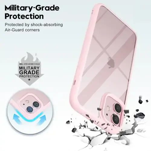 LoeoeL iPhone 11 uchun g‘ilof shaffof, shaffof gibrid 11 telefon g‘ilofi [qattiq plastik va yumshoq silikon bamper] akril sarg‘aymaydigan yupqa himoya qopqog‘i ayollar uchun, och pushti - 6