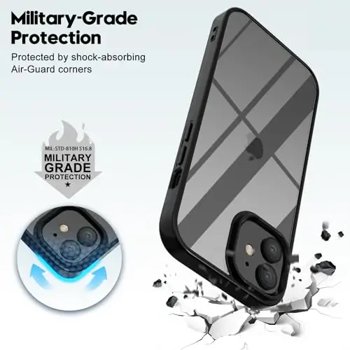 LoeoeL iPhone 12 Mini Kılıf Şeffaf, Saydam Hibrit 12 Mini Telefon Kılıfı [Sert Plastik & Yumuşak Silikon Tampon] Akrilik Sararmaz İnce Koruyucu Kapak Kadınlar için, Siyah - 6