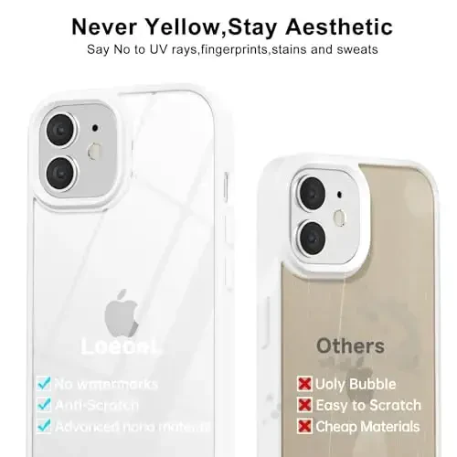 LoeoeL for iPhone 12 Mini Case Clear, Transparent Hybrid 12 Mini Phone Case [Hard Plastic & Soft Silicone Bumper] Acrylic Non Yellowing Thin Slim Protective Cover for Women, White - 4