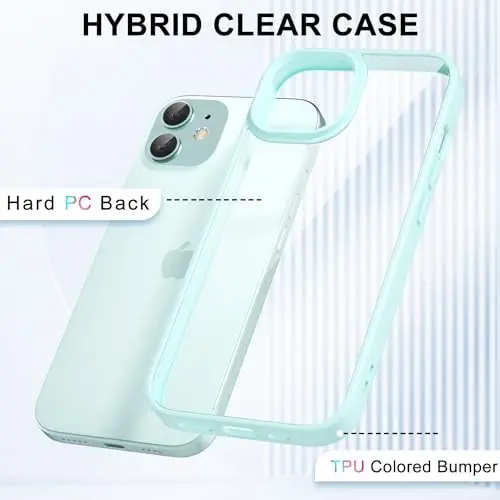 LoeoeL for iPhone 12 Mini Case Clear, Transparent Hybrid 12 Mini Phone Case [Hard Plastic & Soft Silicone Bumper] Acrylic Non Yellowing Thin Slim Protective Cover for Women, Teal - 3