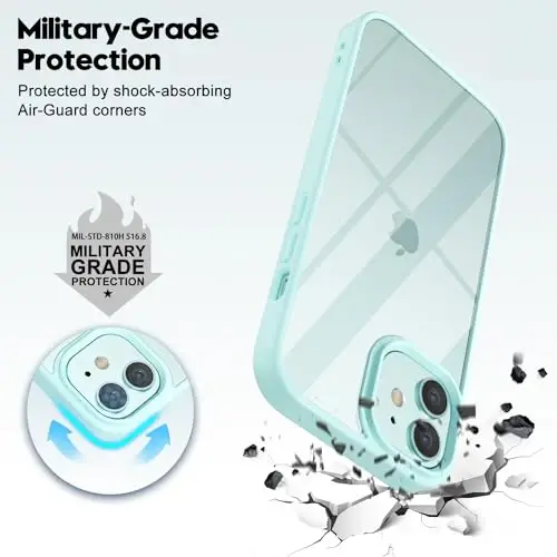 LoeoeL for iPhone 12 Mini Case Clear, Transparent Hybrid 12 Mini Phone Case [Hard Plastic & Soft Silicone Bumper] Acrylic Non Yellowing Thin Slim Protective Cover for Women, Teal - 6
