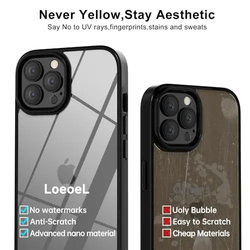 LoeoeL iPhone 12 Pro/ 12 Kılıf Şeffaf, Saydam Hibrit 12 Pro/ 12 Telefon Kılıfı [Sert Plastik & Yumuşak Silikon Tampon] Akrilik Sararma Yapmayan İnce Koruyucu Kapak Kadınlar için, Siyah - 4
