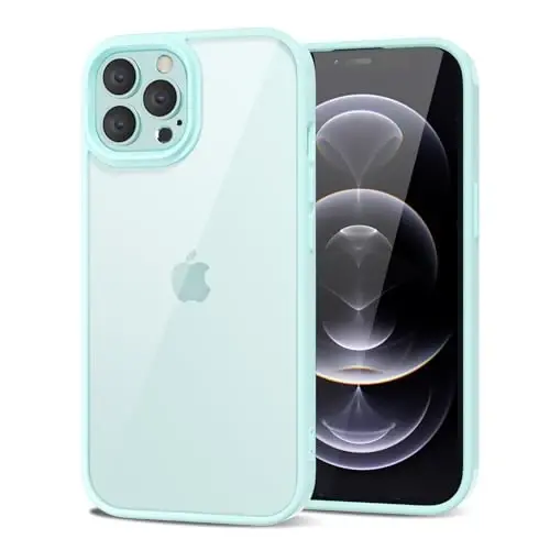 LoeoeL for iPhone 12 Pro/ 12 Case Clear, Transparent Hybrid 12 Pro/ 12 Phone Case [Hard Plastic & Soft Silicone Bumper] Acrylic Non Yellowing Thin Slim Protective Cover for Women, Teal - 1