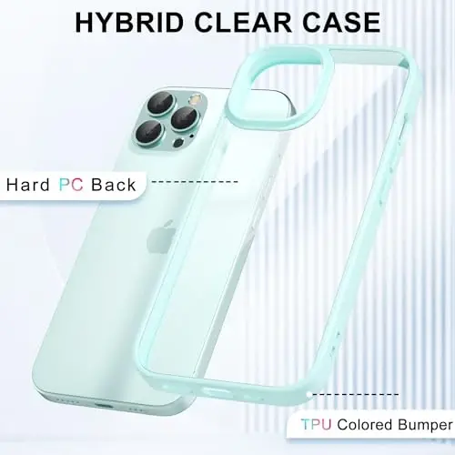 LoeoeL for iPhone 12 Pro/ 12 Case Clear, Transparent Hybrid 12 Pro/ 12 Phone Case [Hard Plastic & Soft Silicone Bumper] Acrylic Non Yellowing Thin Slim Protective Cover for Women, Teal - 3