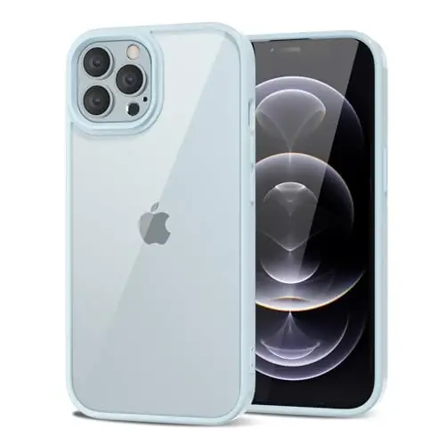LoeoeL for iPhone 12 Pro/ 12 Case Clear, Transparent Hybrid 12 Pro/ 12 Phone Case [Hard Plastic & Soft Silicone Bumper] Acrylic Non Yellowing Thin Slim Protective Cover for Women, Light Blue - LOEOEL