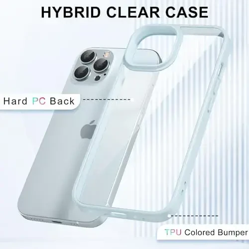LoeoeL for iPhone 12 Pro/ 12 Case Clear, Transparent Hybrid 12 Pro/ 12 Phone Case [Hard Plastic & Soft Silicone Bumper] Acrylic Non Yellowing Thin Slim Protective Cover for Women, Light Blue - 3