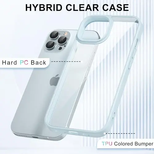 LoeoeL for iPhone 12 Pro/ 12 Case Clear, Transparent Hybrid 12 Pro/ 12 Phone Case [Hard Plastic & Soft Silicone Bumper] Acrylic Non Yellowing Thin Slim Protective Cover for Women, Light Blue - 3
