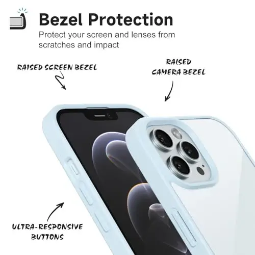 LoeoeL iPhone 12 Pro/ 12 Kılıfı Şeffaf, Transparan Hibrit 12 Pro/ 12 Telefon Kılıfı [Sert Plastik & Yumuşak Silikon Tampon] Akrilik Sararmayan İnce Koruyucu Kadınlar için Kapak, Açık Mavi - 4