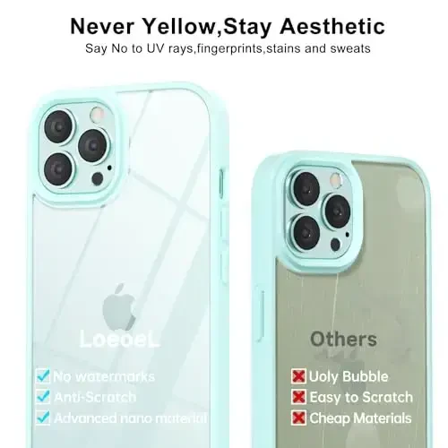 LoeoeL for iPhone 12 Pro Max Case Clear, Transparent Hybrid 12 Pro Max Phone Case [Hard Plastic & Soft Silicone Bumper] Acrylic Non Yellowing Thin Slim Protective Cover for Women, Teal - 4
