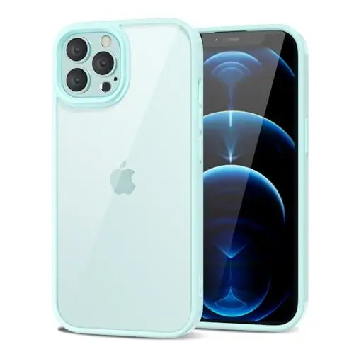 LoeoeL for iPhone 12 Pro Max Case Clear, Transparent Hybrid 12 Pro Max Phone Case [Hard Plastic & Soft Silicone Bumper] Acrylic Non Yellowing Thin Slim Protective Cover for Women, Teal - 1