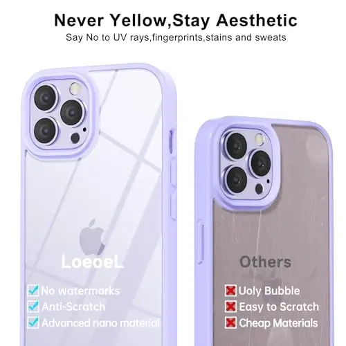 LoeoeL for iPhone 12 Pro/ 12 Case Clear, Transparent Hybrid 12 Pro/ 12 Phone Case [Hard Plastic & Soft Silicone Bumper] Acrylic Non Yellowing Thin Slim Protective Cover for Women, Purple Lavender - 4