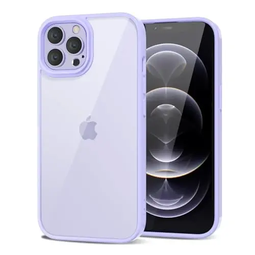 LoeoeL iPhone 12 Pro/12 Kılıfı Şeffaf, Transparan Hibrit 12 Pro/12 Telefon Kılıfı [Sert Plastik & Yumuşak Silikon Tampon] Akrilik Sararmayan İnce Koruyucu Kapak Kadınlar için, Mor Lavanta - 1