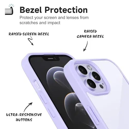 LoeoeL iPhone 12 Pro/12 Kılıfı Şeffaf, Transparan Hibrit 12 Pro/12 Telefon Kılıfı [Sert Plastik & Yumuşak Silikon Tampon] Akrilik Sararmayan İnce Koruyucu Kapak Kadınlar için, Mor Lavanta - 4