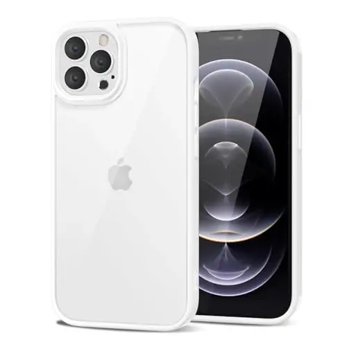 LoeoeL iPhone 12 Pro/12 uchun g'ilof Shaffof, gibrid 12 Pro/12 telefon g'ilofi [Qattiq plastik va yumshoq silikon bumper] Akril sarg'aymaydigan ingichka himoya qopqog'i ayollar uchun, oq 