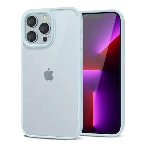 LoeoeL for iPhone 13 Pro Case Clear, Transparent Hybrid 13 Pro Phone Case [Hard Plastic & Soft Silicone Bumper] Acrylic Non Yellowing Thin Slim Protective Cover for Women, Light Blue - 1