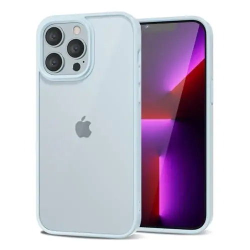 LoeoeL for iPhone 13 Pro Case Clear, Transparent Hybrid 13 Pro Phone Case [Hard Plastic & Soft Silicone Bumper] Acrylic Non Yellowing Thin Slim Protective Cover for Women, Light Blue 