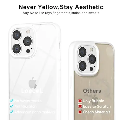 LoeoeL for iPhone 13 Pro Case Clear, Transparent Hybrid 13 Pro Phone Case [Hard Plastic & Soft Silicone Bumper] Acrylic Non Yellowing Thin Slim Protective Cover for Women, White - 4