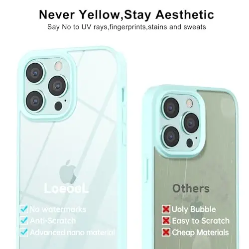 LoeoeL for iPhone 13 Pro Case Clear, Transparent Hybrid 13 Pro Phone Case [Hard Plastic & Soft Silicone Bumper] Acrylic Non Yellowing Thin Slim Protective Cover for Women, Teal - 4