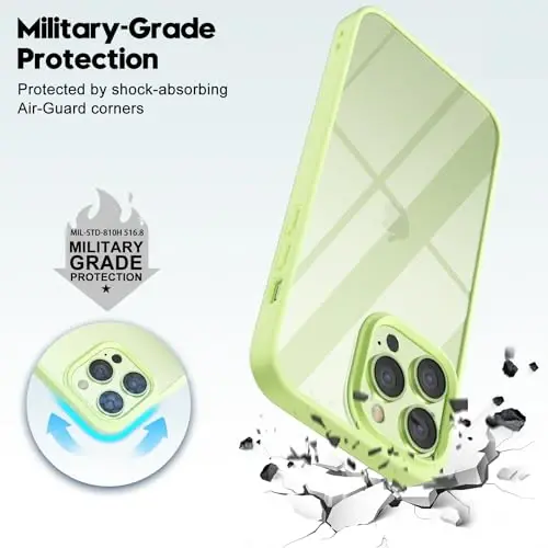 LoeoeL for iPhone 13 Pro Case Clear, Transparent Hybrid 13 Pro Phone Case [Hard Plastic & Soft Silicone Bumper] Acrylic Non Yellowing Thin Slim Protective Cover for Women, Mint Green - 6