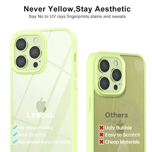 LoeoeL iPhone 13 Pro Kılıfı Şeffaf, Transparan Hibrit 13 Pro Telefon Kılıfı [Sert Plastik & Yumuşak Silikon Tampon] Akrilik Sararmayan İnce Koruyucu Kılıf Kadınlar için, Nane Yeşili - 4
