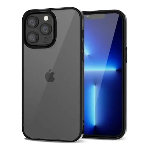 LoeoeL iPhone 13 Pro Max Kılıf Şeffaf, Transparan Hibrit 13 Pro Max Telefon Kılıfı [Sert Plastik ve Yumuşak Silikon Tampon] Akrilik Sararmaz İnce İnce Koruyucu Kapak Kadınlar İçin, Siyah 