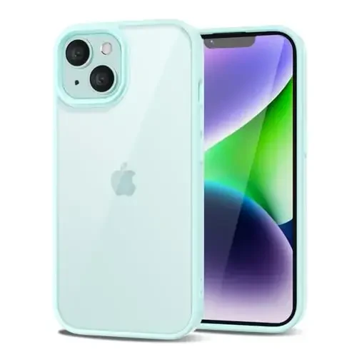LoeoeL for iPhone 14 Case Clear, Transparent Hybrid 14 Phone Case [Hard Plastic & Soft Silicone Bumper] Acrylic Non Yellowing Thin Slim Protective Cover for Women, Teal - 1