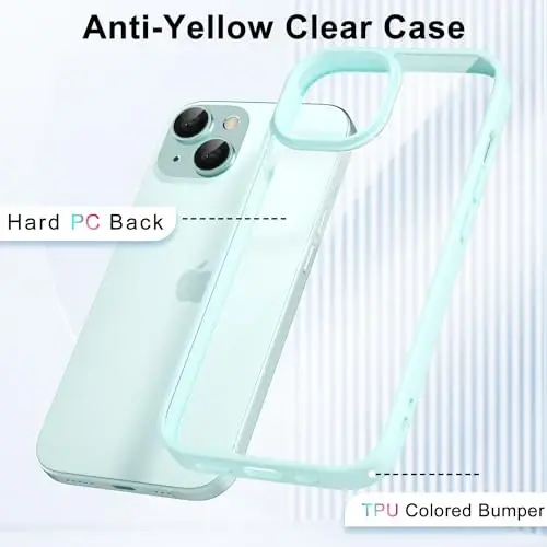 LoeoeL for iPhone 14 Case Clear, Transparent Hybrid 14 Phone Case [Hard Plastic & Soft Silicone Bumper] Acrylic Non Yellowing Thin Slim Protective Cover for Women, Teal - 12