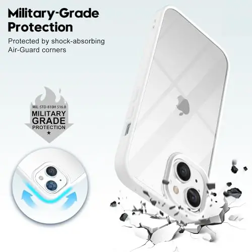 LoeoeL for iPhone 14 Case Clear, Transparent Hybrid 14 Phone Case [Hard Plastic & Soft Silicone Bumper] Acrylic Non Yellowing Thin Slim Protective Cover for Women, White - 6