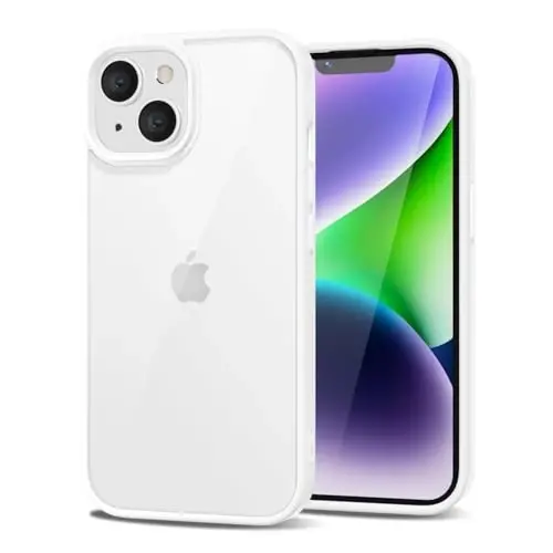 LoeoeL for iPhone 14 Case Clear, Transparent Hybrid 14 Phone Case [Hard Plastic & Soft Silicone Bumper] Acrylic Non Yellowing Thin Slim Protective Cover for Women, White 