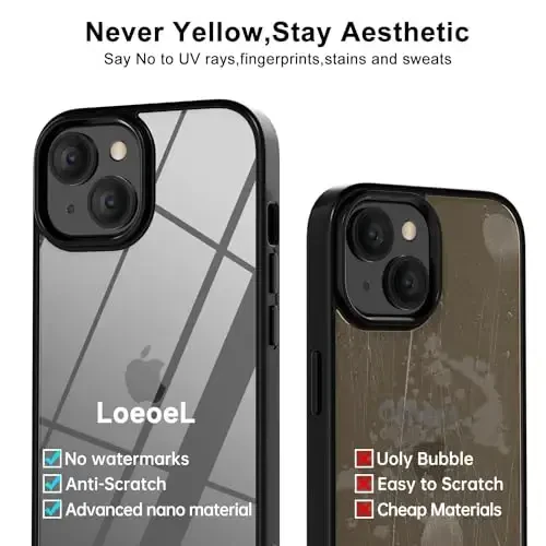 LoeoeL for iPhone 14 Plus Case Clear, Transparent Hybrid 14 Plus Phone Case [Hard Plastic & Soft Silicone Bumper] Acrylic Non Yellowing Thin Slim Protective Cover for Women, Black - 4