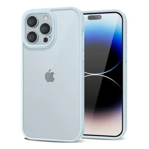 LoeoeL for iPhone 14 Pro Case Clear, Transparent Hybrid 14 Pro Phone Case [Hard Plastic & Soft Silicone Bumper] Acrylic Non Yellowing Thin Slim Protective Cover for Women, Light Blue 