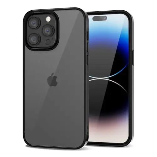 LoeoeL iPhone 14 Pro Kılıfı Şeffaf, Transparan Hibrit 14 Pro Telefon Kılıfı [Sert Plastik & Yumuşak Silikon Tampon] Akrilik Sararmayan İnce Koruyucu Kapak Kadınlar için, Siyah 