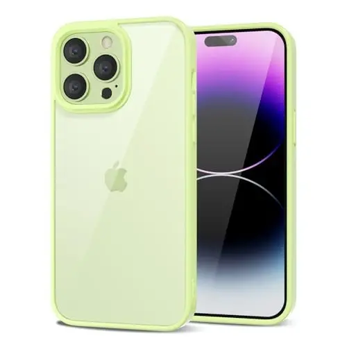 LoeoeL iPhone 14 Pro Max uchun g'ilof shaffof, shaffof gibrid 14 Pro Max telefon g'ilofi [qattiq plastik va yumshoq silikon bamper] akril sarg'aymaydigan ingichka himoya qopqog'i ayollar uchun, yalpiz yashil - LOEOEL