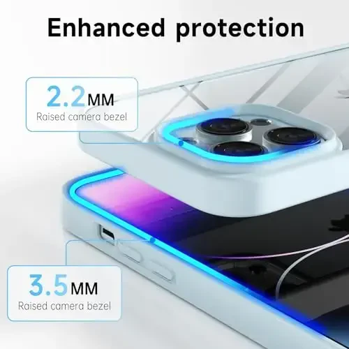 LoeoeL iPhone 14 Pro Max uchun g‘ilof Shaffof, shaffof gibrid 14 Pro Max telefon g‘ilofi [Qattiq plastik va yumshoq silikon bamper] Akril sarg‘aymaydigan yupqa himoya qopqog‘i ayollar uchun, och ko‘k - 5