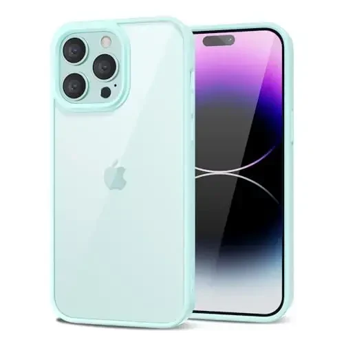 LoeoeL iPhone 14 Pro Max uchun gʻilof Shaffof, shaffof gibrid 14 Pro Max telefon gʻilofi [Qattiq plastik va yumshoq silikon bamper] Akril sargʻaymaydigan yupqa himoya qopqogʻi ayollar uchun, Teal 