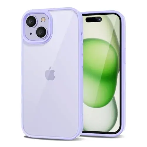 LoeoeL for iPhone 15 Case Clear, Transparent Hybrid 15 Phone Case [Hard Plastic & Soft Silicone Bumper] Acrylic Non Yellowing Thin Slim Protective Cover for Women, Purple Lavender 