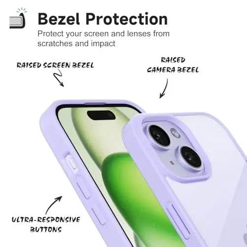 LoeoeL iPhone 15 Kılıfı Şeffaf, Transparan Hibrit 15 Telefon Kılıfı [Sert Plastik ve Yumuşak Silikon Tampon] Akrilik Sararmayan İnce Koruyucu Kadınlar için Kılıf, Mor Lavanta - 4