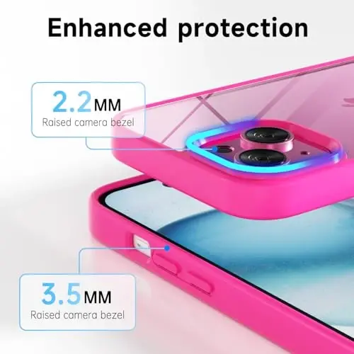 LoeoeL iPhone 15 Plus uchun g'ilof shaffof, shaffof gibrid 15 Plus telefon g'ilofi [qattiq plastik va yumshoq silikon bamper] Akril sarg'aymaydigan yupqa himoya qopqog'i ayollar uchun, Neon Hot Pink - 6