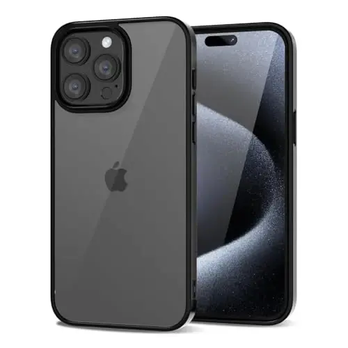 LoeoeL for iPhone 15 Pro Case Clear, Transparent Hybrid 15 Pro Phone Case [Hard Plastic & Soft Silicone Bumper] Acrylic Non Yellowing Thin Slim Protective Cover for Women, Black 