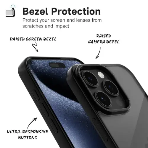 LoeoeL iPhone 15 Pro Kılıfı Şeffaf, Şeffaf Hibrit 15 Pro Telefon Kılıfı [Sert Plastik ve Yumuşak Silikon Tampon] Akrilik Sararmayan İnce İnce Koruyucu Kapak Kadınlar için, Siyah - 4