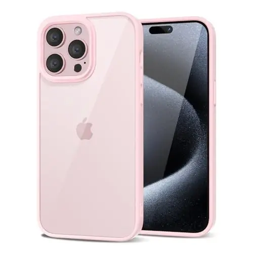 LoeoeL for iPhone 15 Pro Case Clear, Transparent Hybrid 15 Pro Phone Case [Hard Plastic & Soft Silicone Bumper] Acrylic Non Yellowing Thin Slim Protective Cover for Women, Light Pink 
